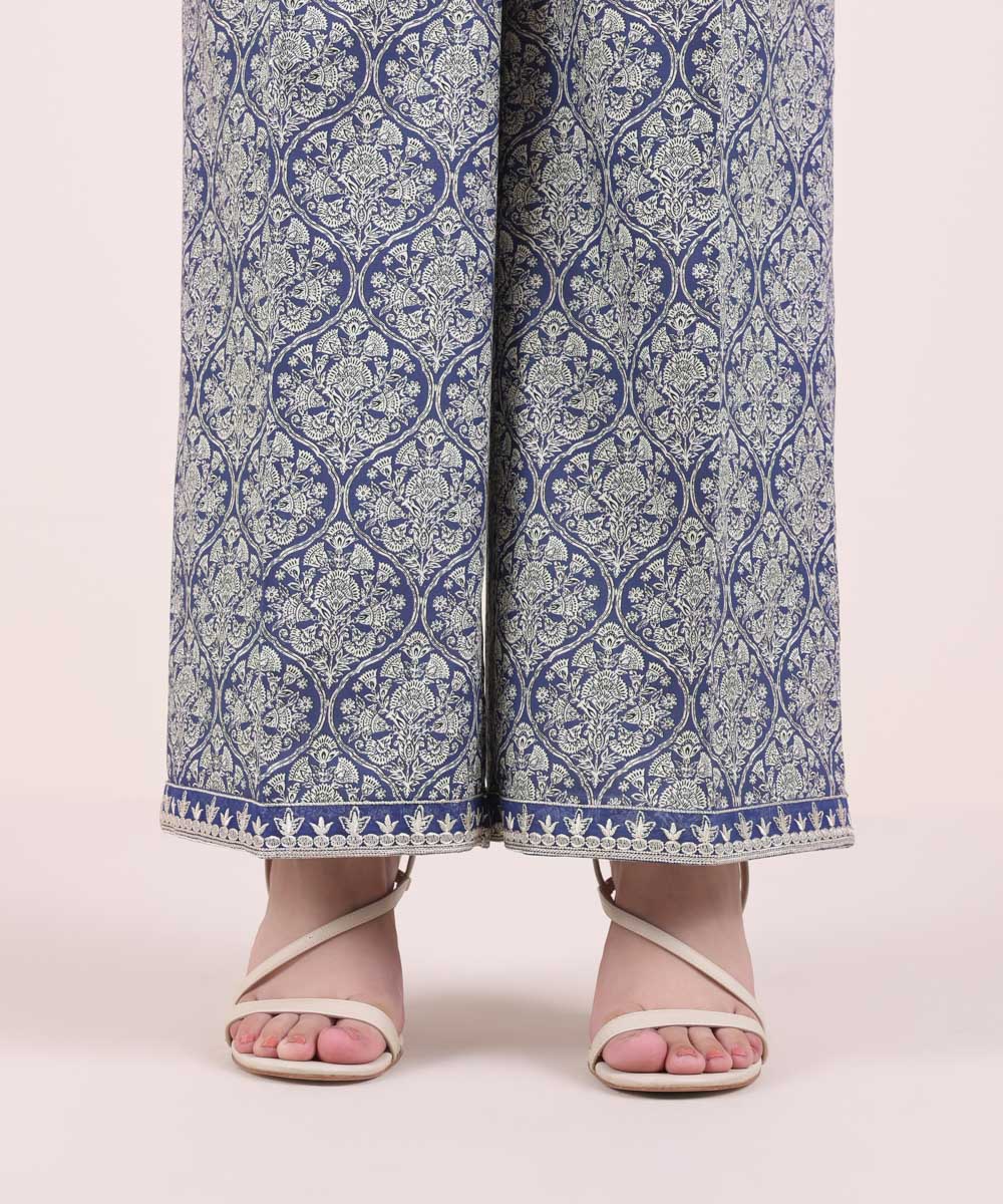 Women's Pret Cambric Embroidered Blue Culottes