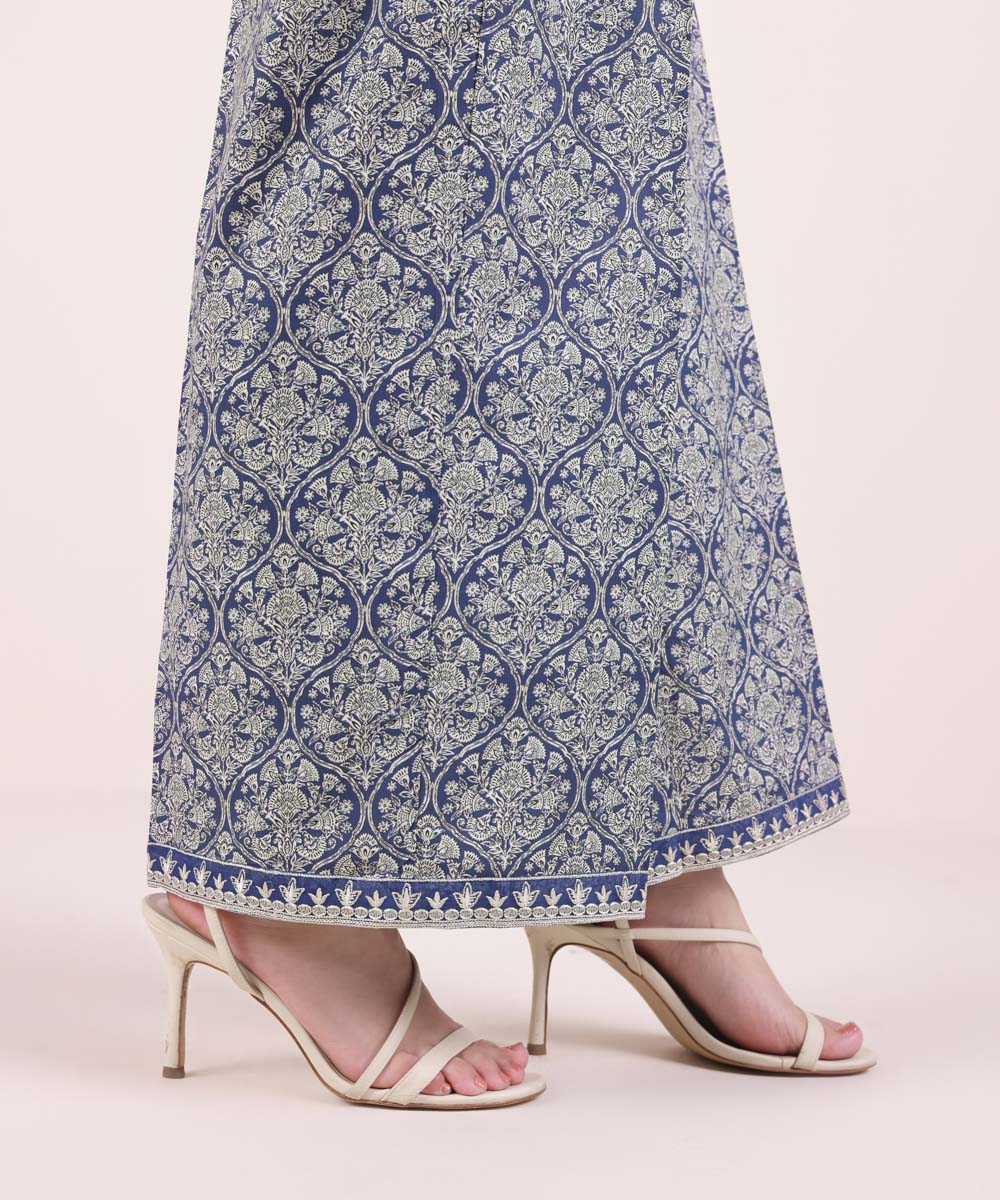 Women's Pret Cambric Embroidered Blue Culottes