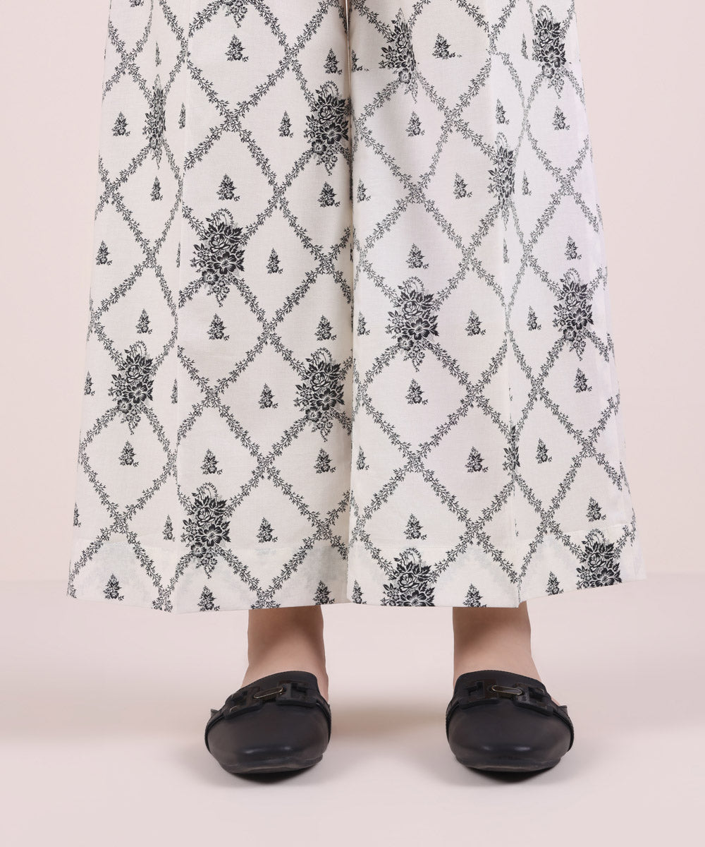 Women's Pret Cambric Printed White Culottes