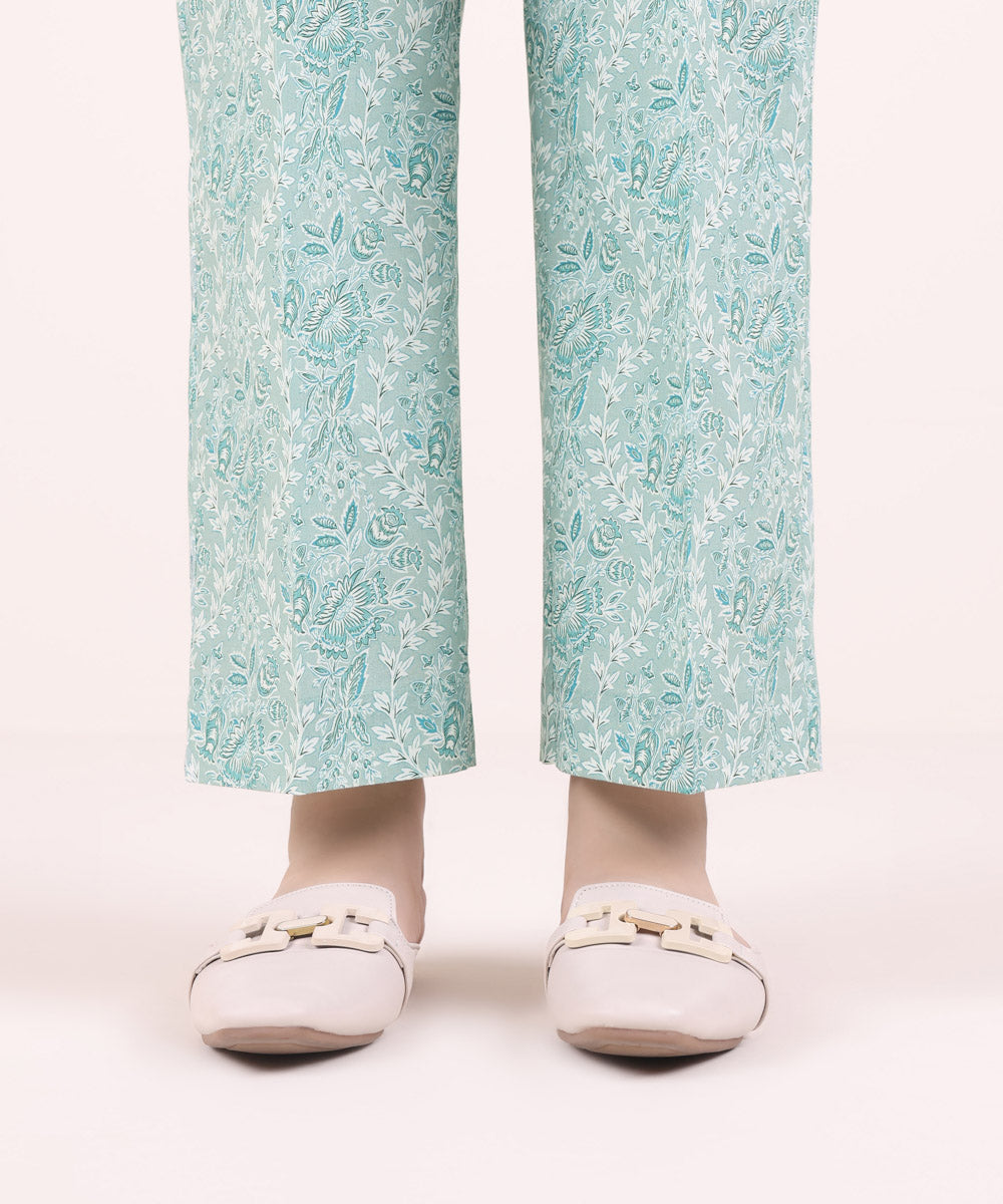 Women's Pret Cambric Printed Blue Straight Pants