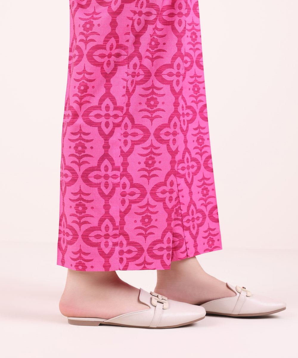 Women's Pret Cambric Printed Pink Straight Pants