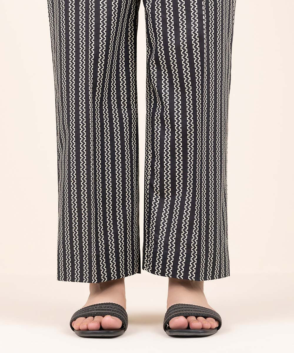 Women's Pret Cambric Black Printed Straight Pants