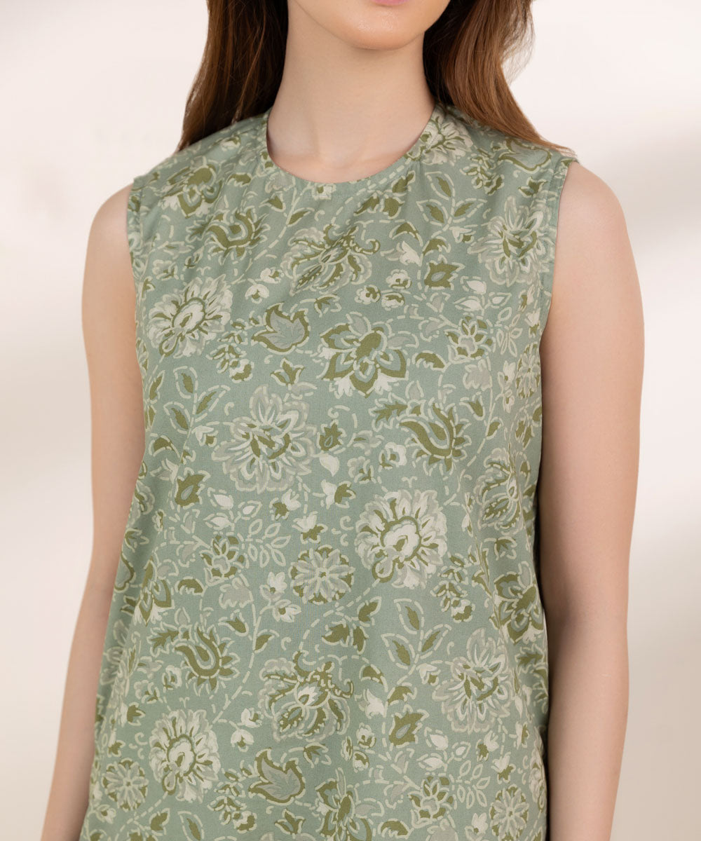 Women's Pret Cambric Green Printed A-Line Shirt