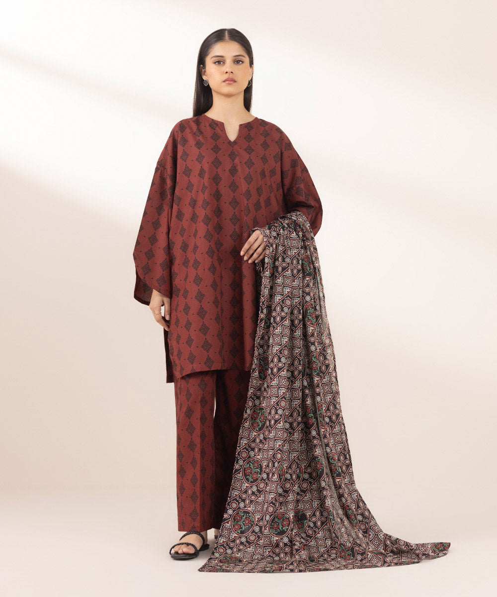 Textured Lawn Maroon Printed Dupatta