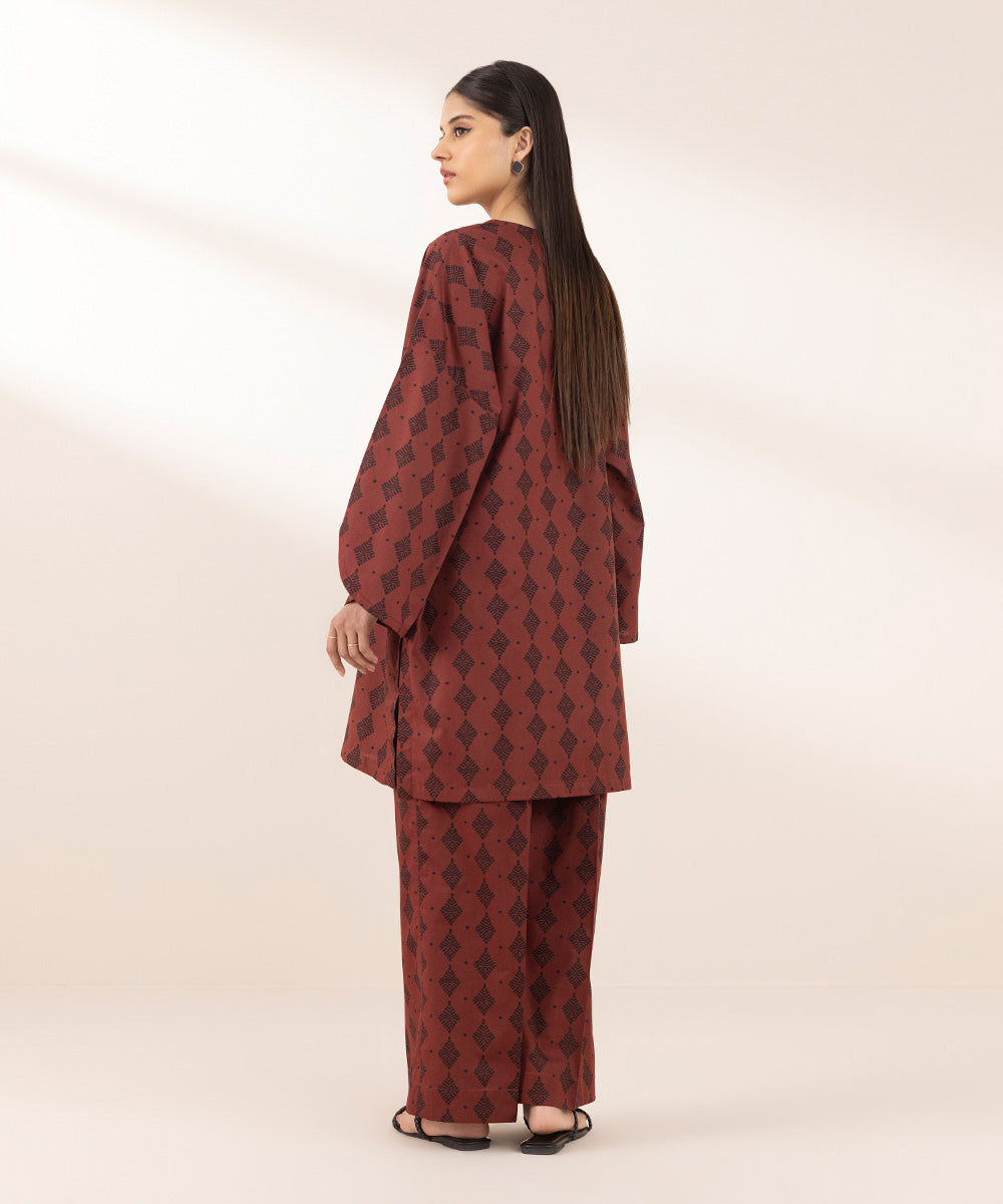 Women's Pret Cambric Maroon Printed Boxy Shirt