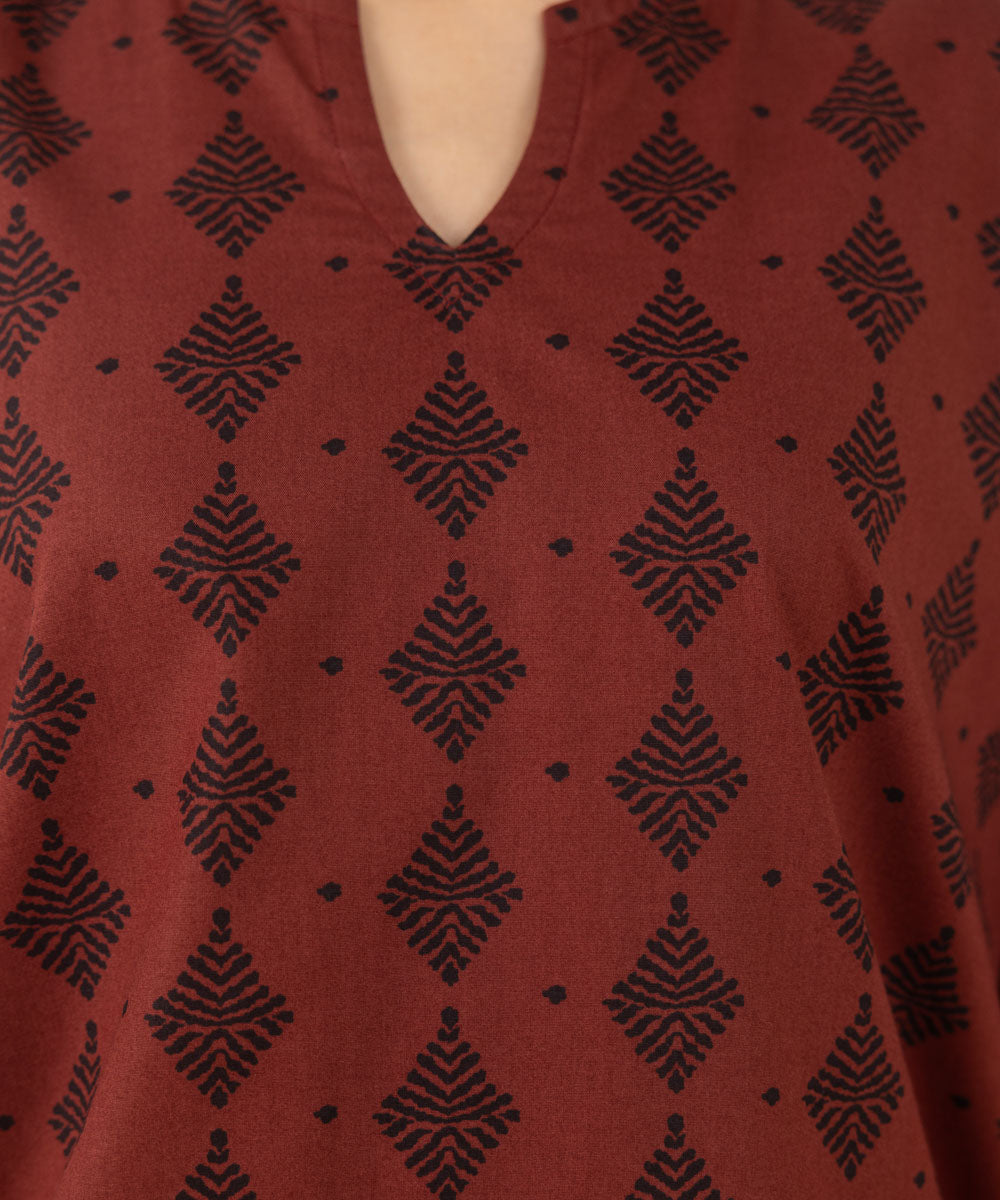 Women's Pret Cambric Maroon Printed Boxy Shirt