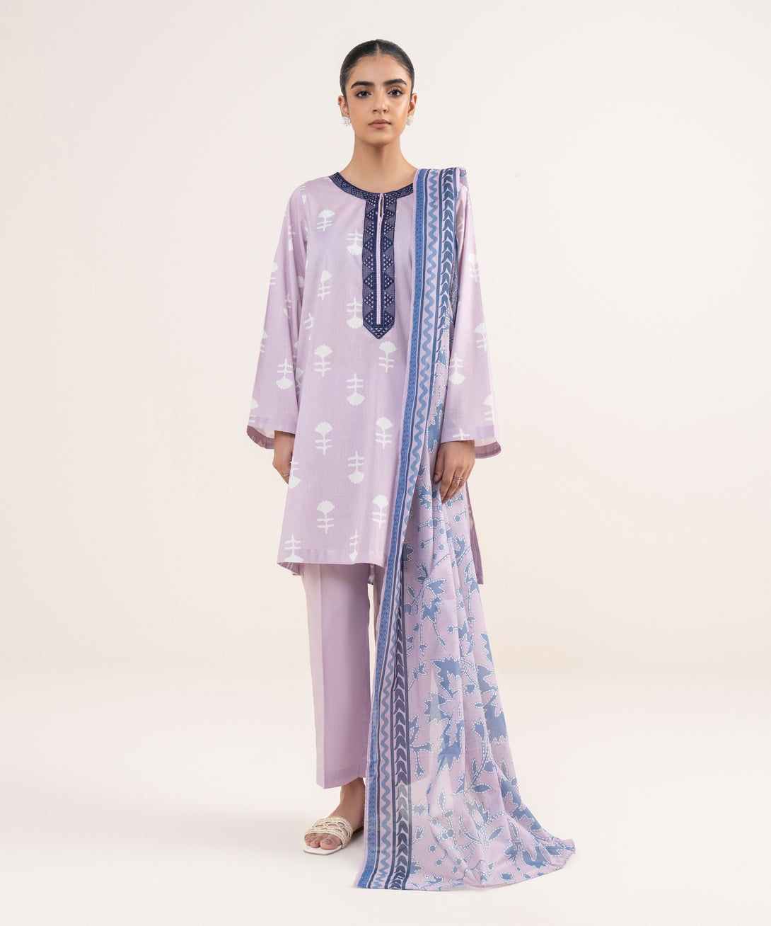 Women's RTW Lawn Purple Embroidered Straight Shirt