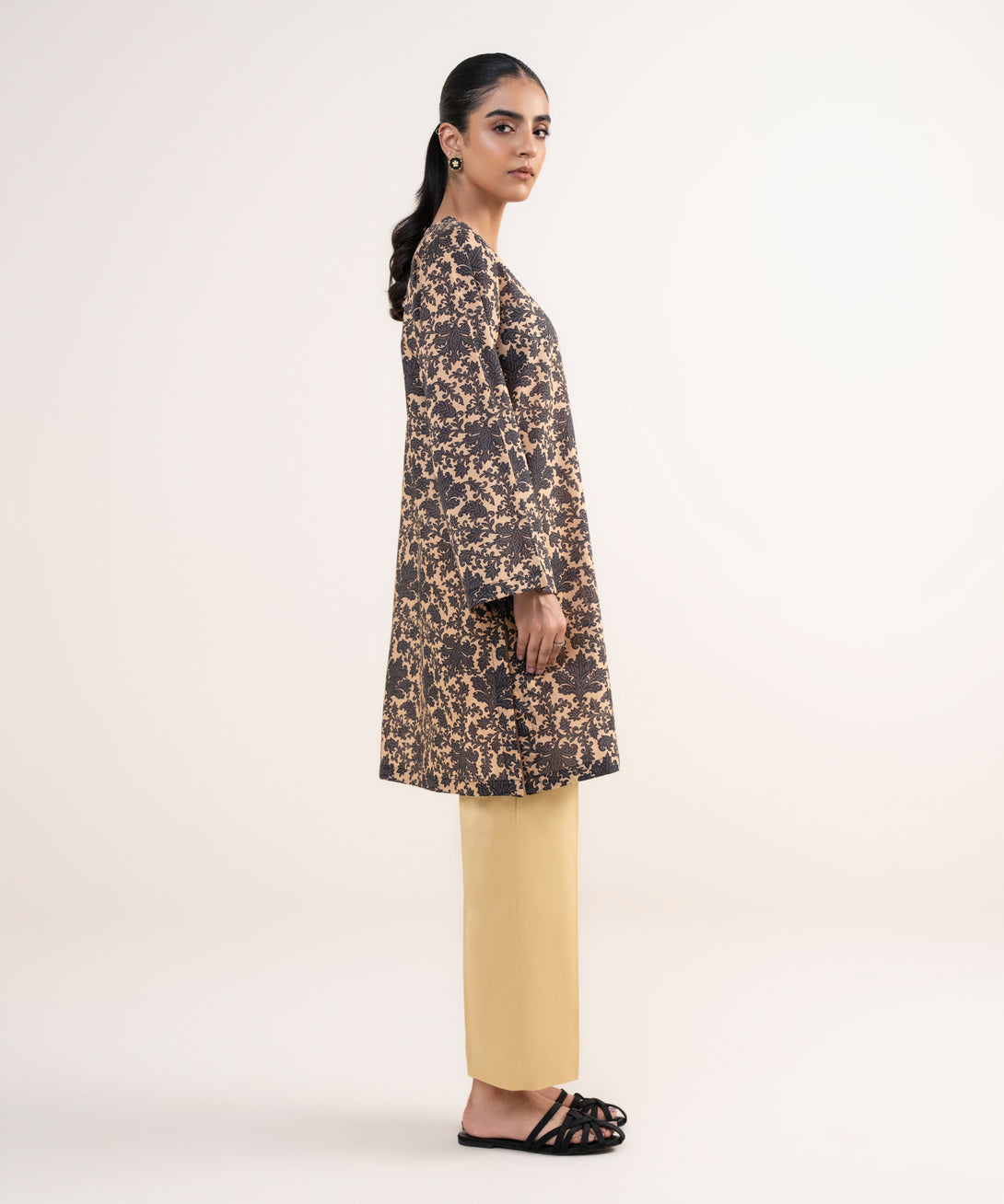 Women's RTW Lawn Black Embroidered A-Line Shirt