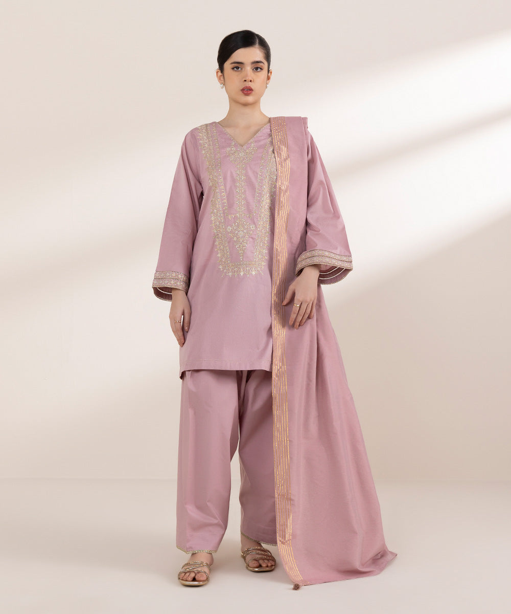 Lurex Chambray Pink Solid Dupatta