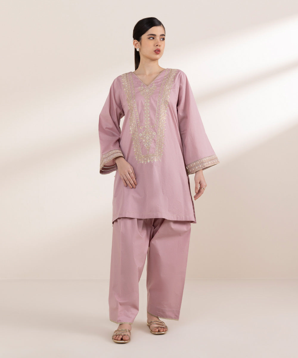 Women's Pret Dobby Pink Embroidered Boxy Shirt