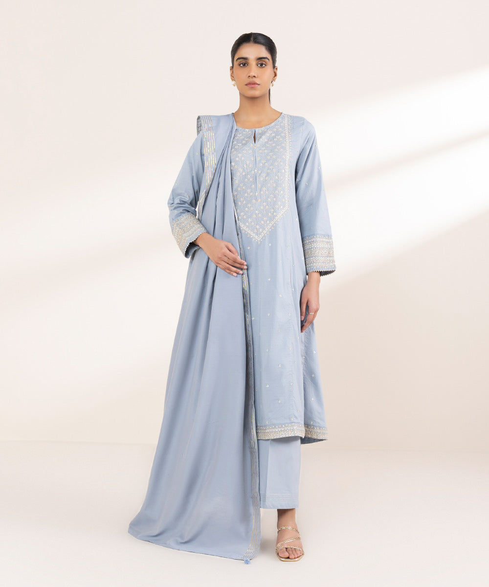 Lurex Chambray Blue Solid Dupatta