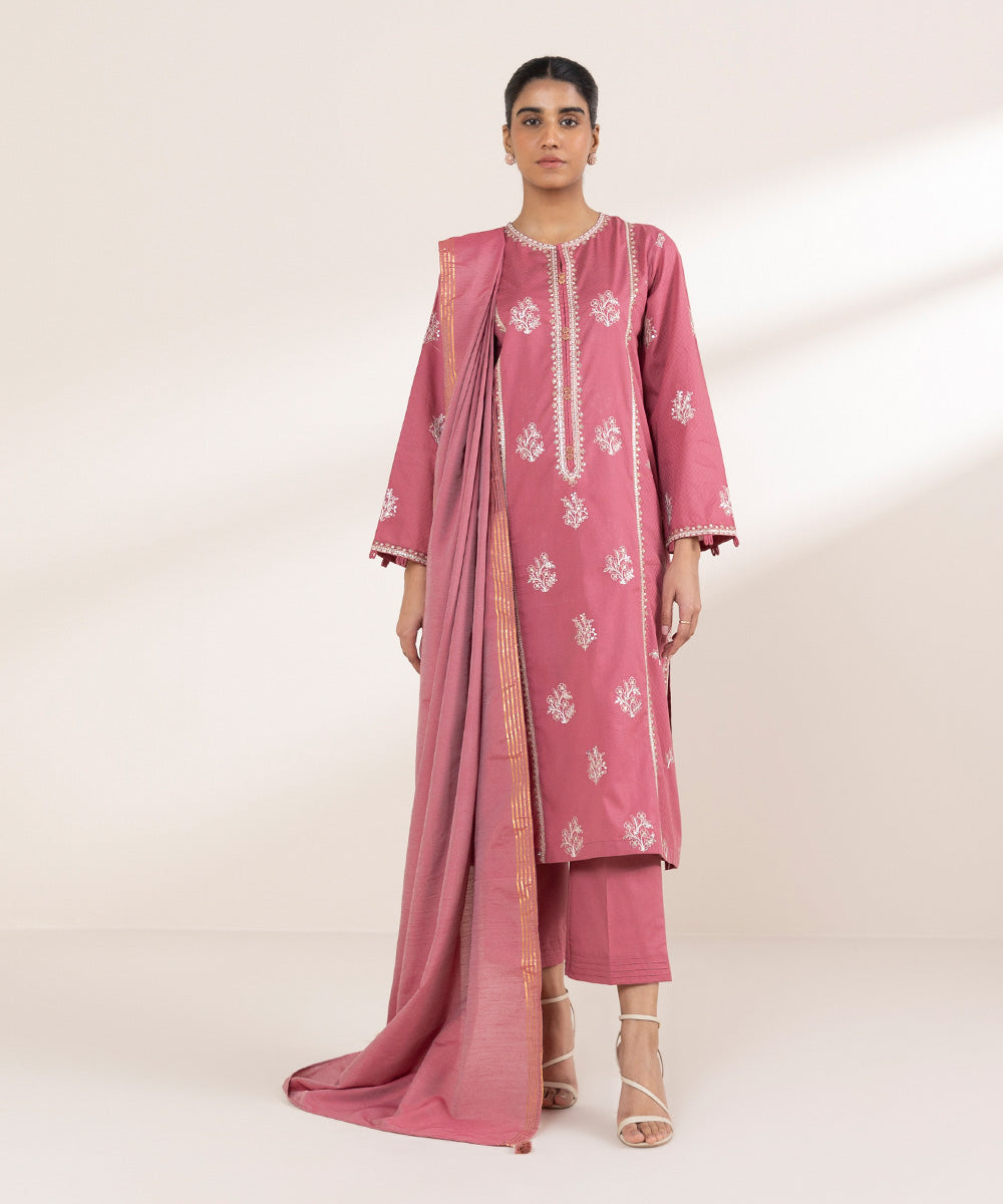 Lurex Chambray Pink Solid Dupatta