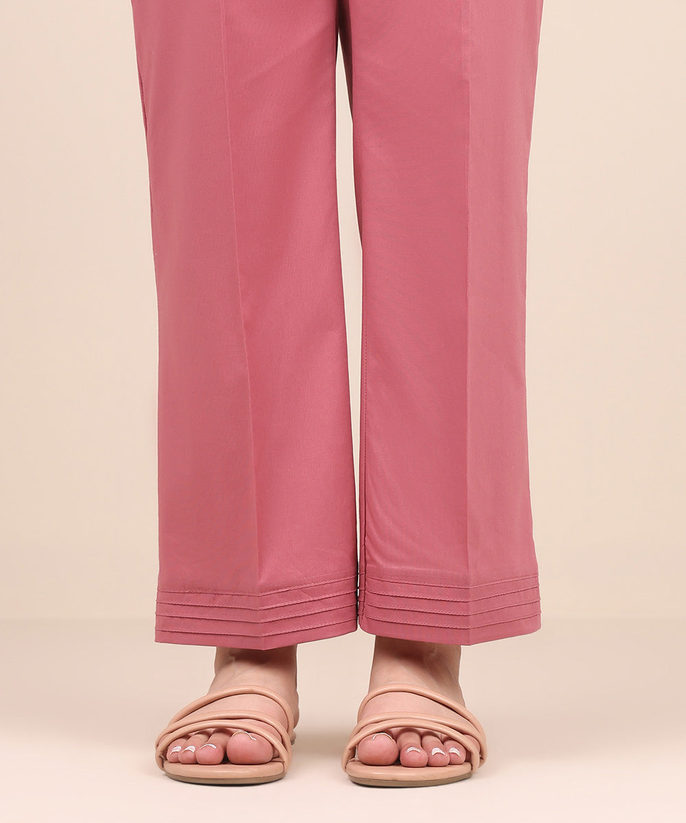 Women's Pret Cambric Pink Solid Straight Pants