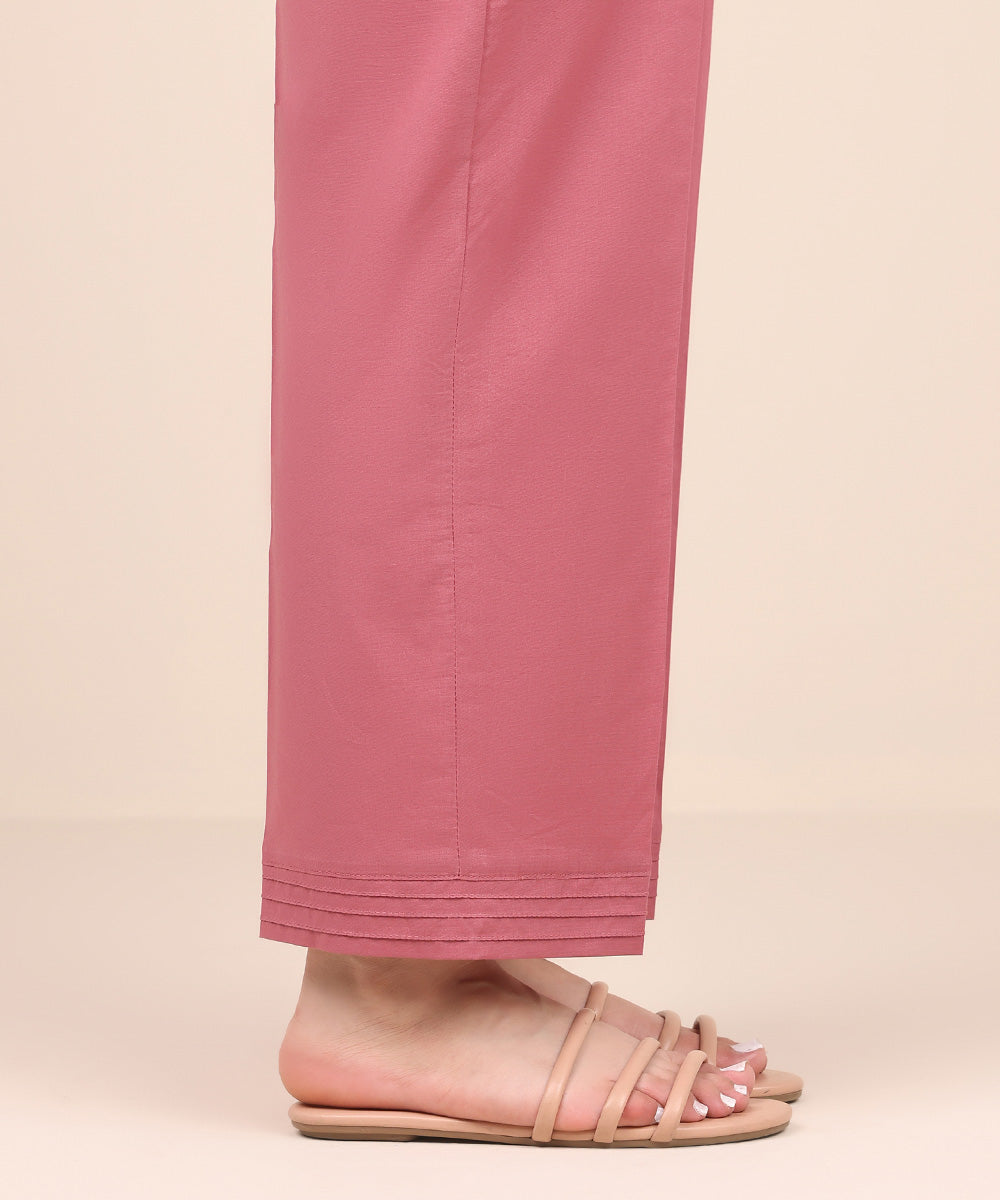 Women's Pret Cambric Pink Solid Straight Pants