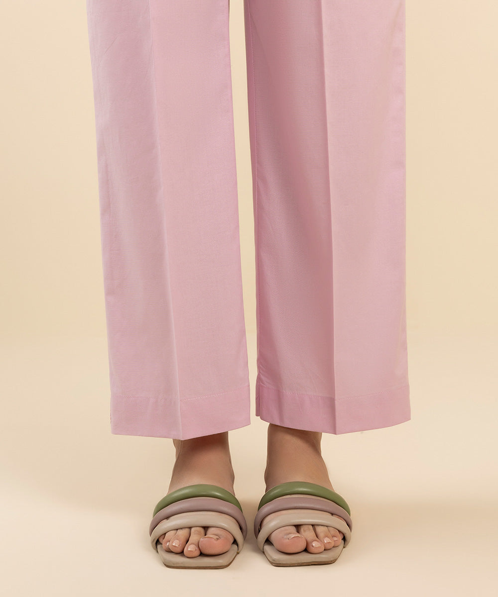 Women's Pret Cambric Pink Solid Straight Pants