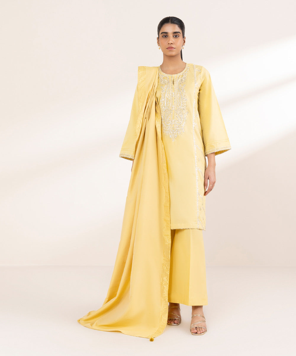 Lurex Chambray Yellow Solid Dupatta