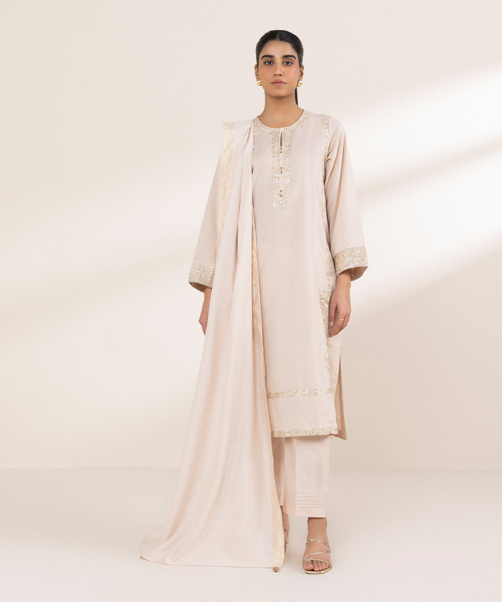 Lurex Chambray Pink Solid Dupatta