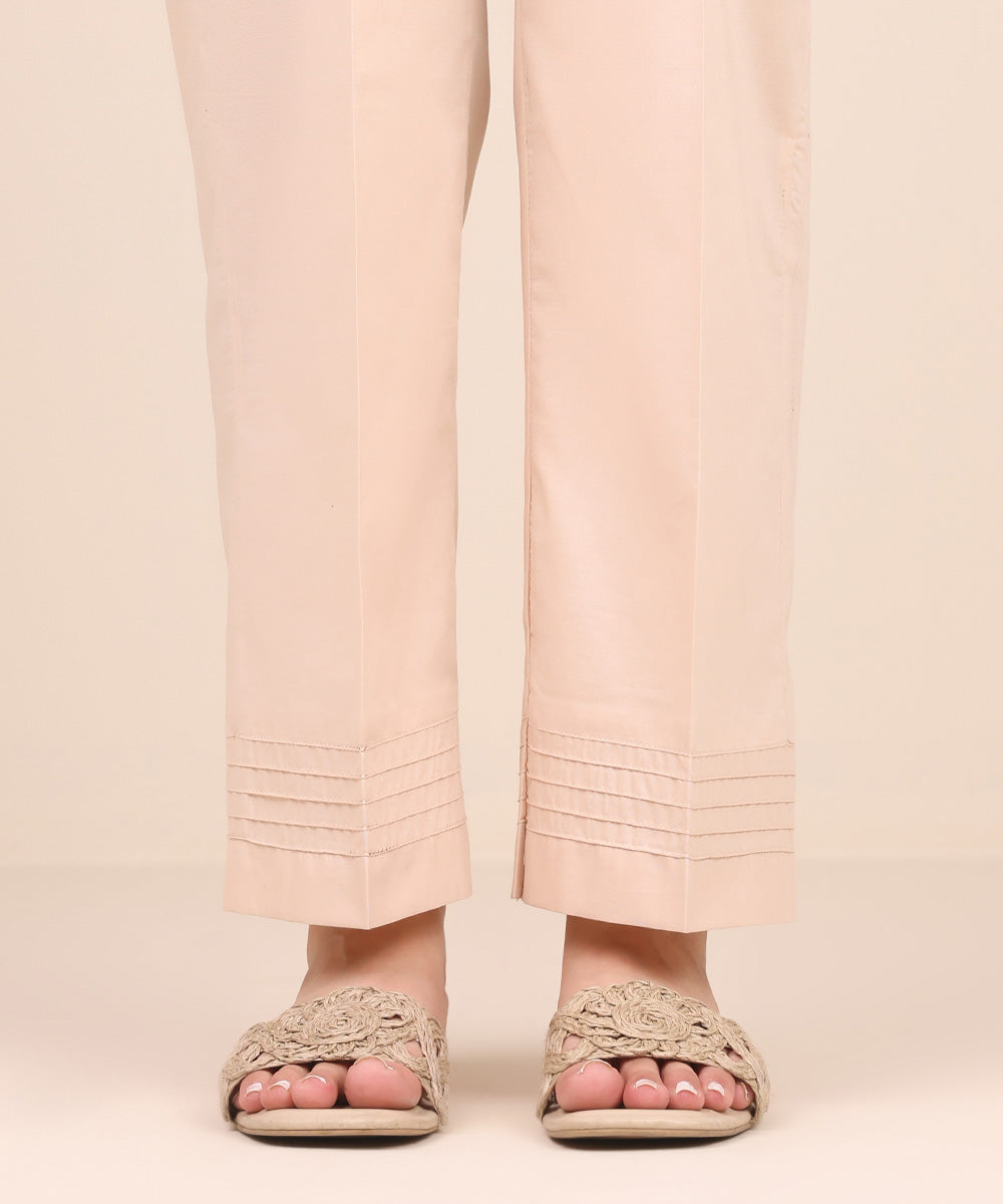 Women's Pret Cambric Pink Solid Straight Pants