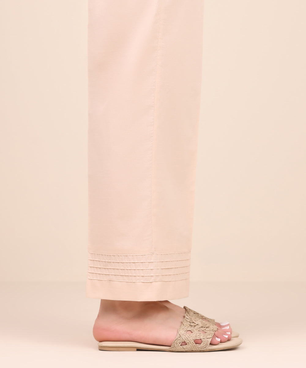 Women's Pret Cambric Pink Solid Straight Pants