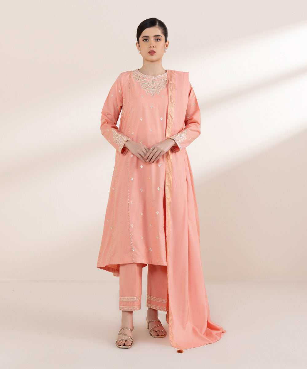 Lurex Chambray Pink Solid Dupatta