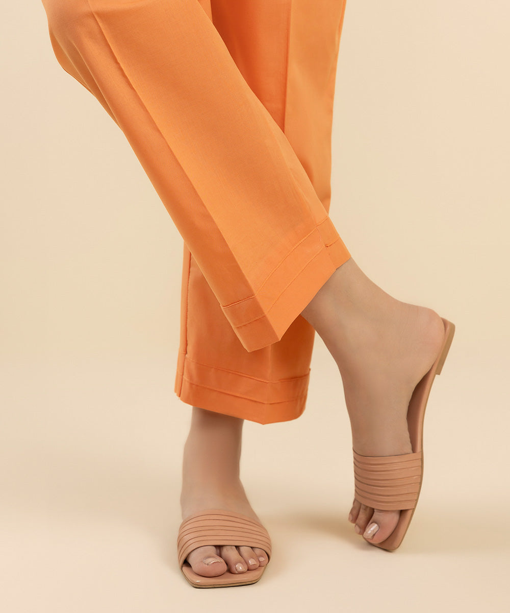 Women's Pret Cambric Orange Solid Straight Pants