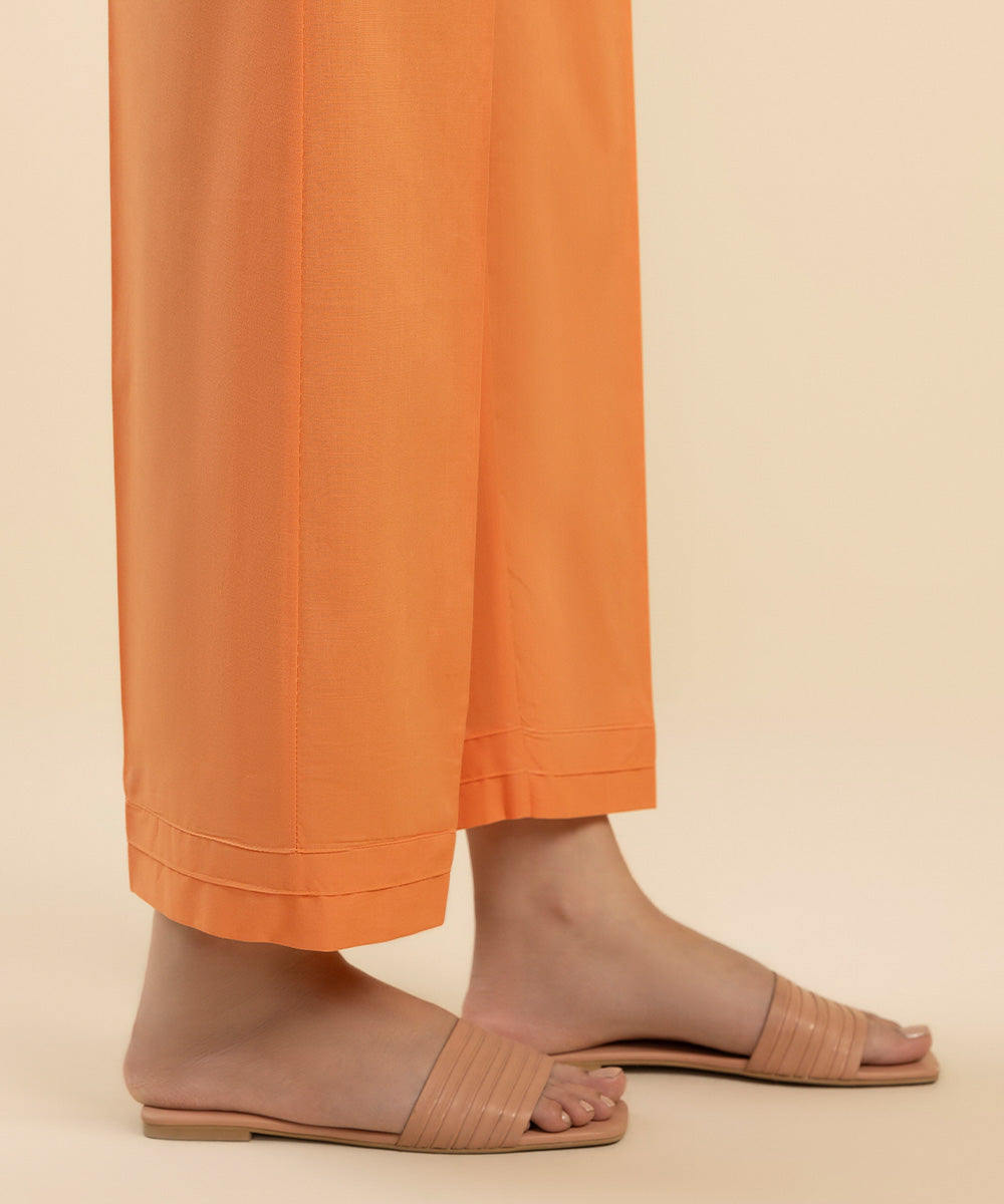 Women's Pret Cambric Orange Solid Straight Pants