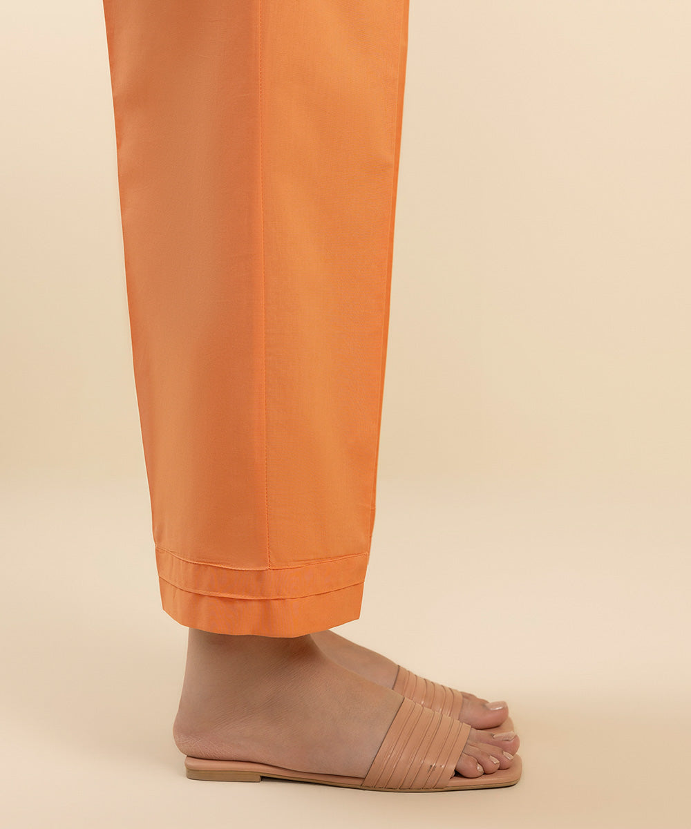 Women's Pret Cambric Orange Solid Straight Pants