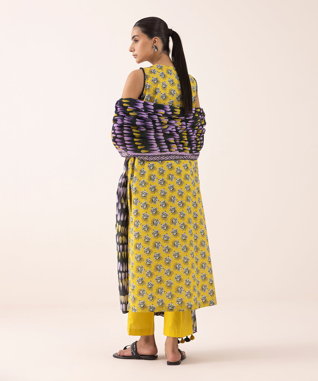 Women's Unstitched Lawn Printed Yellow 3 Piece Suit