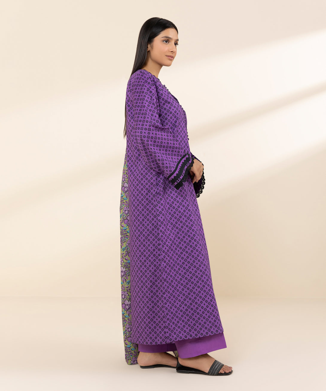 Women's Unstitched Lawn Printed Purple 3 Piece Suit
