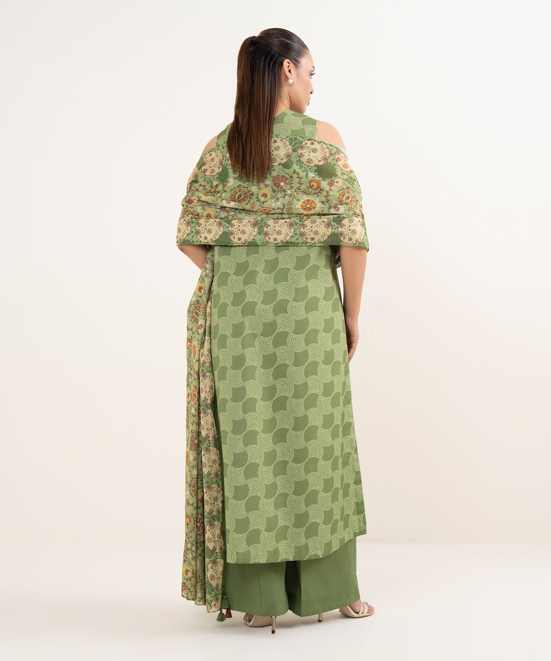 Women's Unstitched Lawn Printed Green 3 Piece Suit