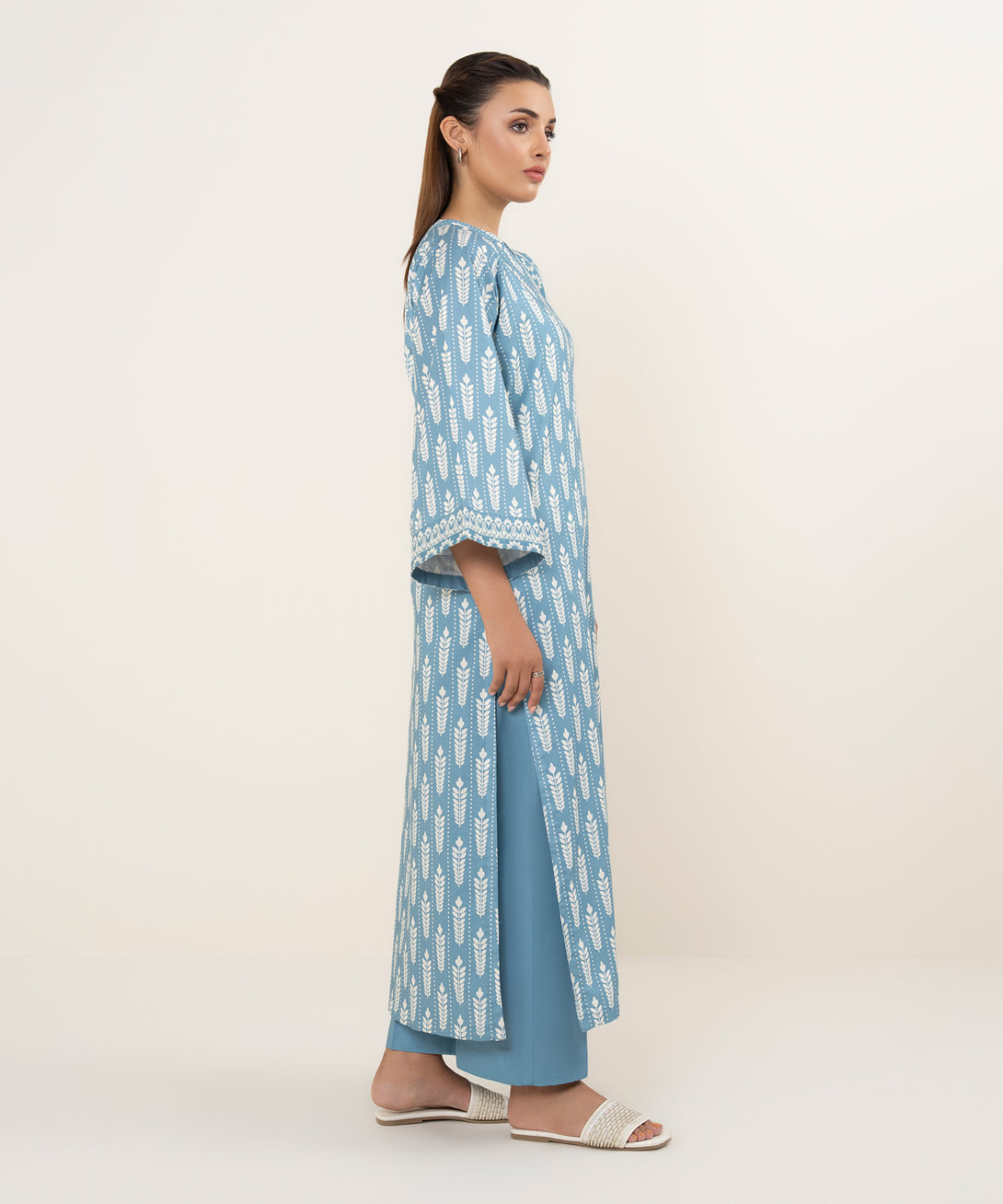 Women's Unstitched Lawn Printed Blue 3 Piece Suit