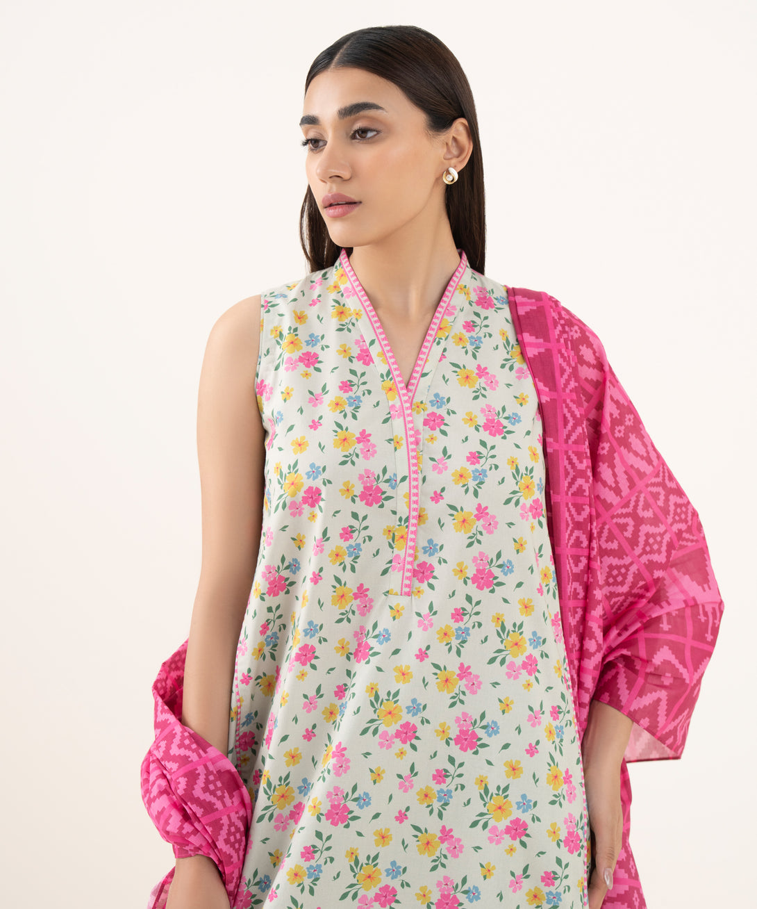 Women's Unstitched Cotton Printed Multi 3 Piece Suit