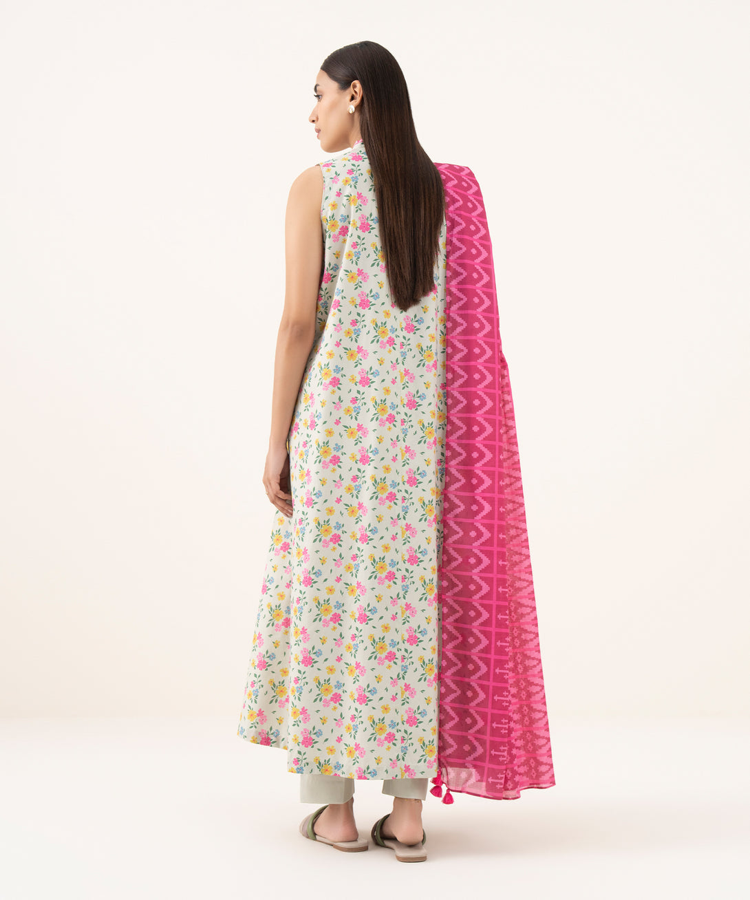 Women's Unstitched Cotton Printed Multi 3 Piece Suit