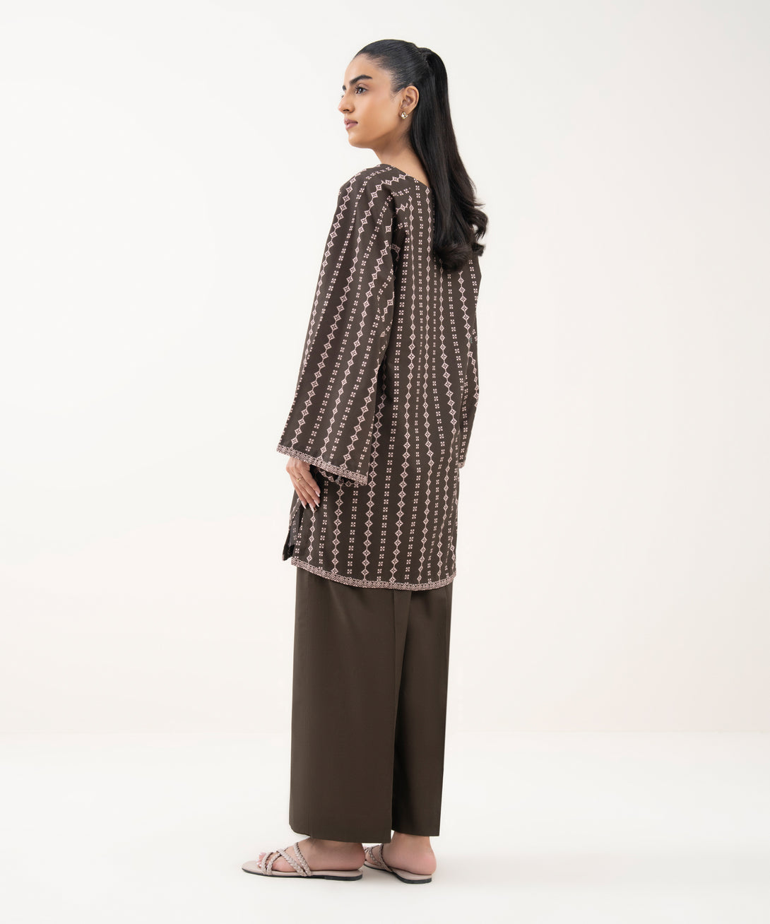 Women's Unstitched Cotton Printed Brown 2 Piece Suit