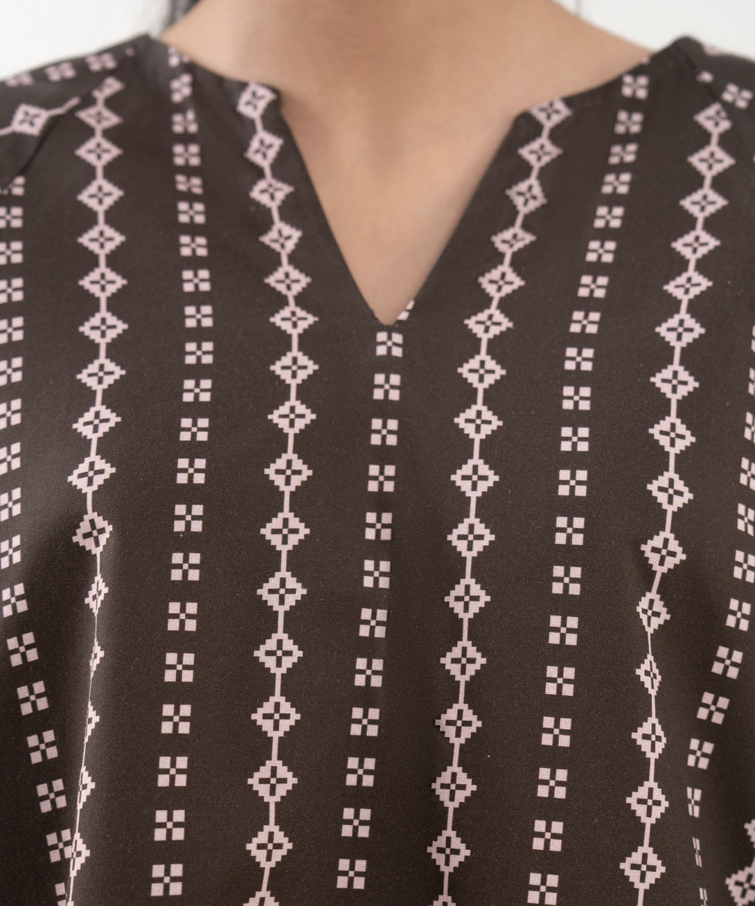 Women's Unstitched Cotton Printed Brown 2 Piece Suit