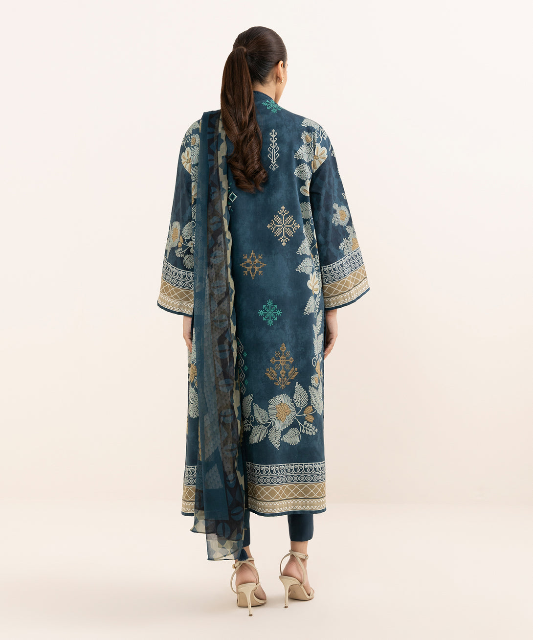 Women's Unstitched Lawn Printed Blue 3 Piece Suit