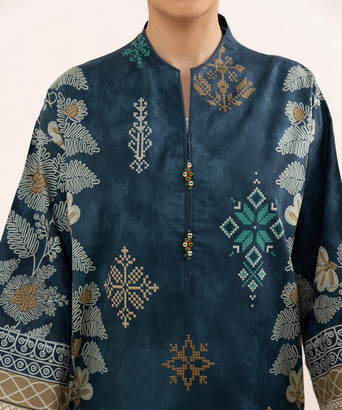 Women's Unstitched Lawn Printed Blue 3 Piece Suit