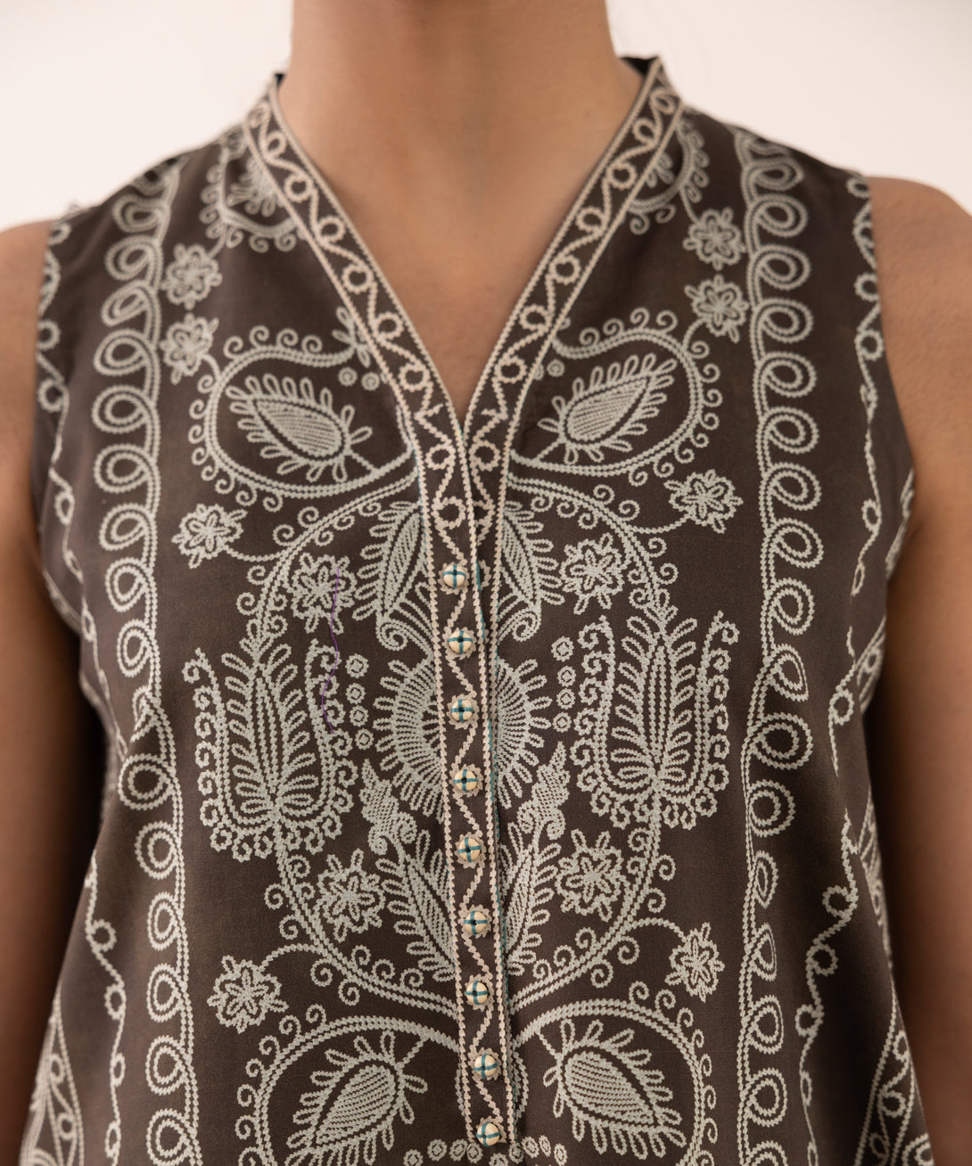 Women's Unstitched Lawn Printed Brown 3 Piece Suit