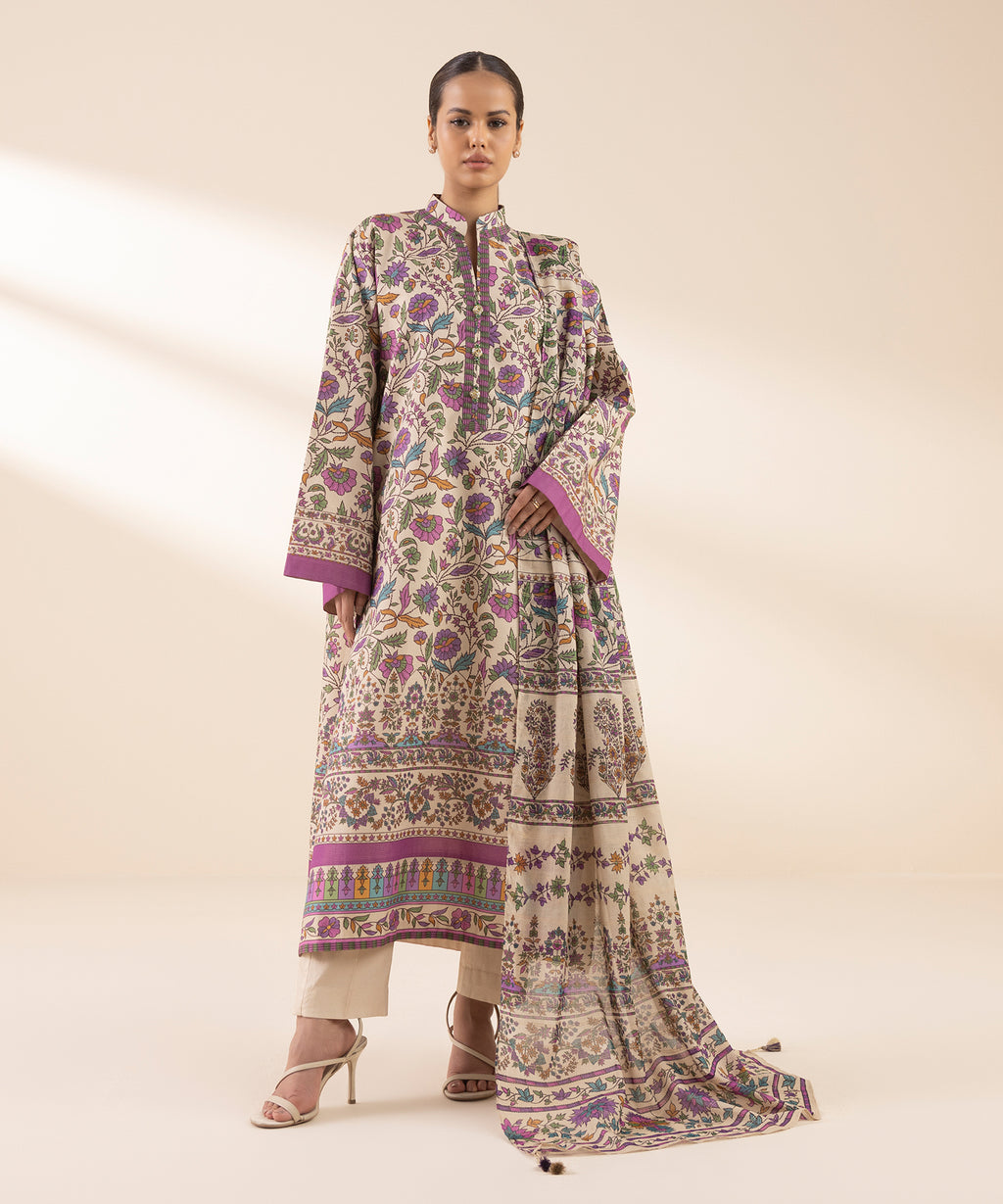 Women's Unstitched Zari Lawn Printed Multi 3 Piece Suit