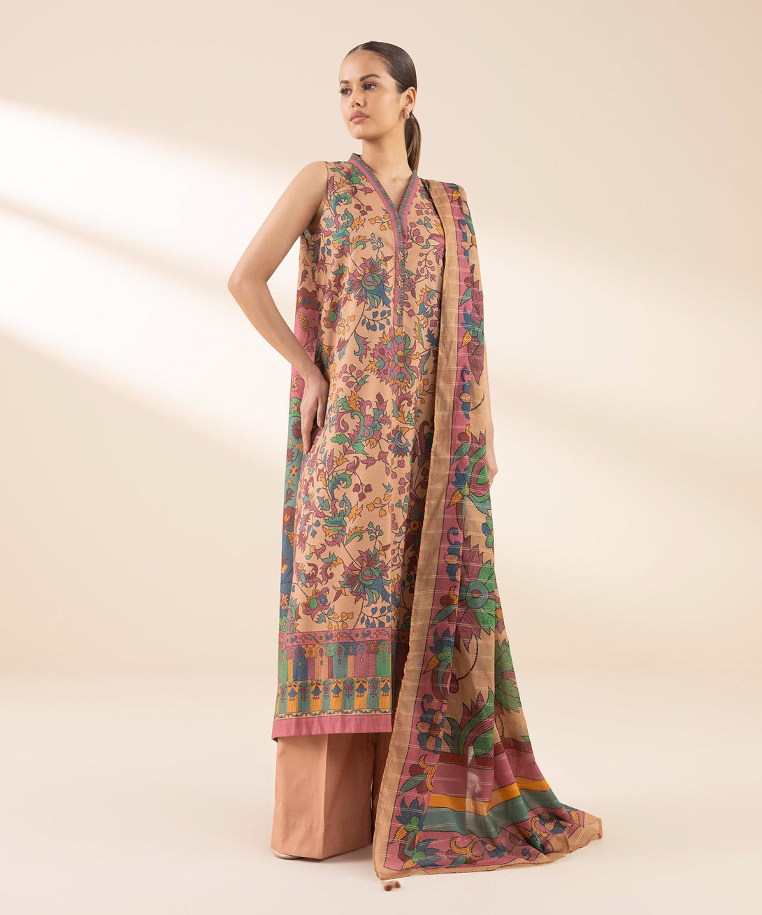 Women's Unstitched Zari Lawn Printed Multi 3 Piece Suit