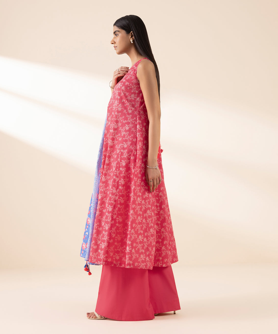Women's Unstitched Lawn Printed Red 3 Piece Suit