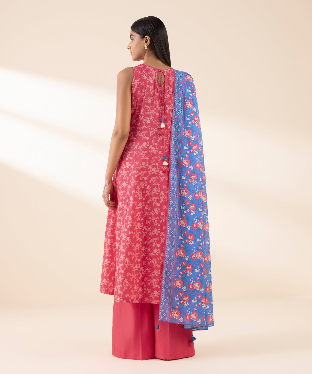 Women's Unstitched Lawn Printed Red 3 Piece Suit