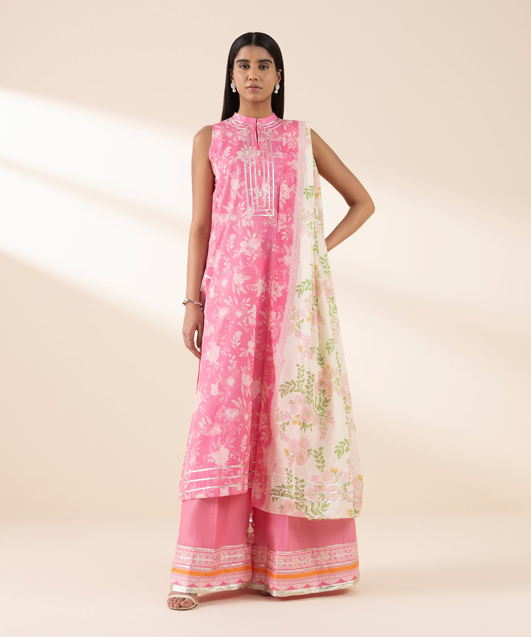 Women's Unstitched Lawn Printed Pink 3 Piece Suit