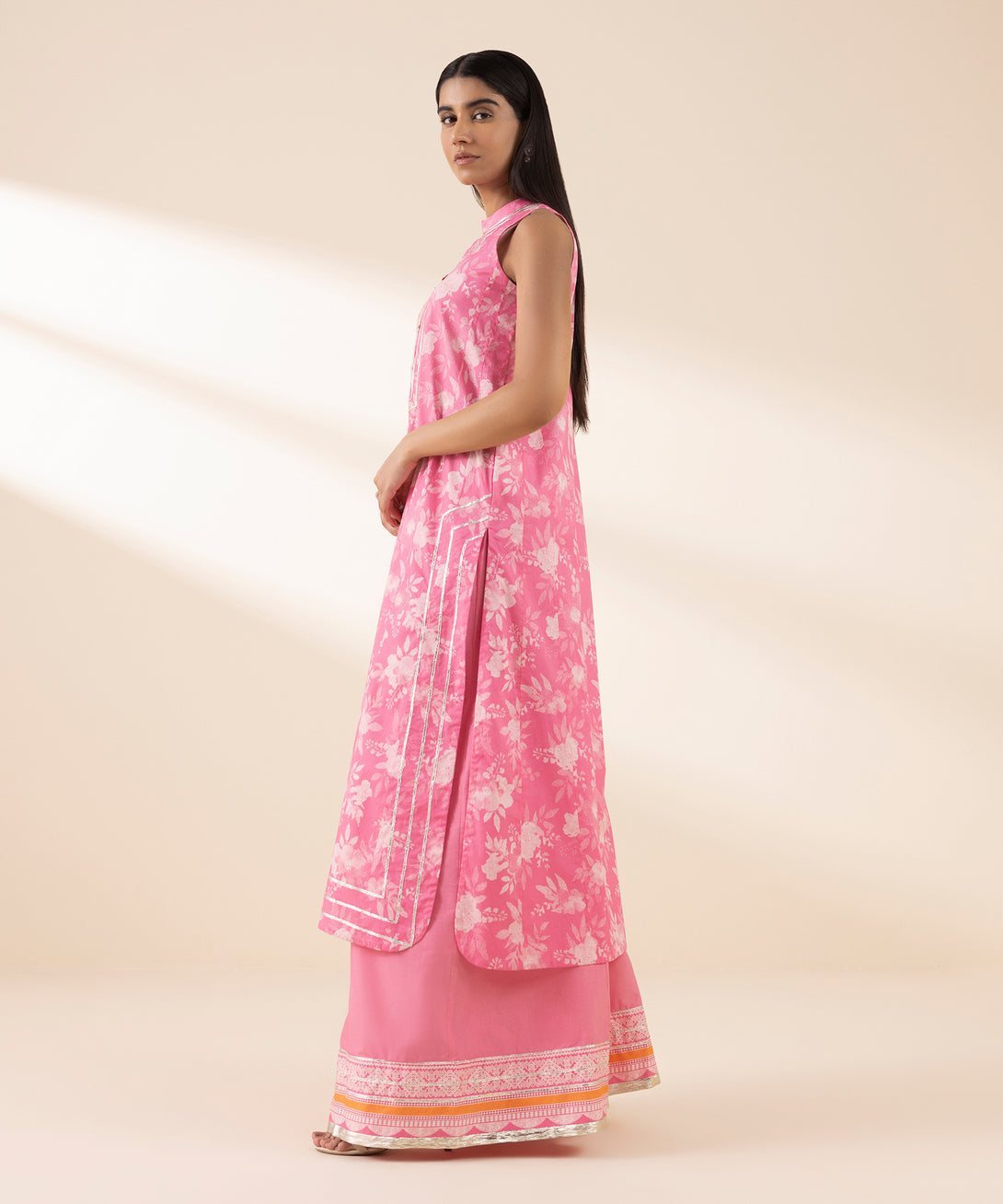 Women's Unstitched Lawn Printed Pink 3 Piece Suit