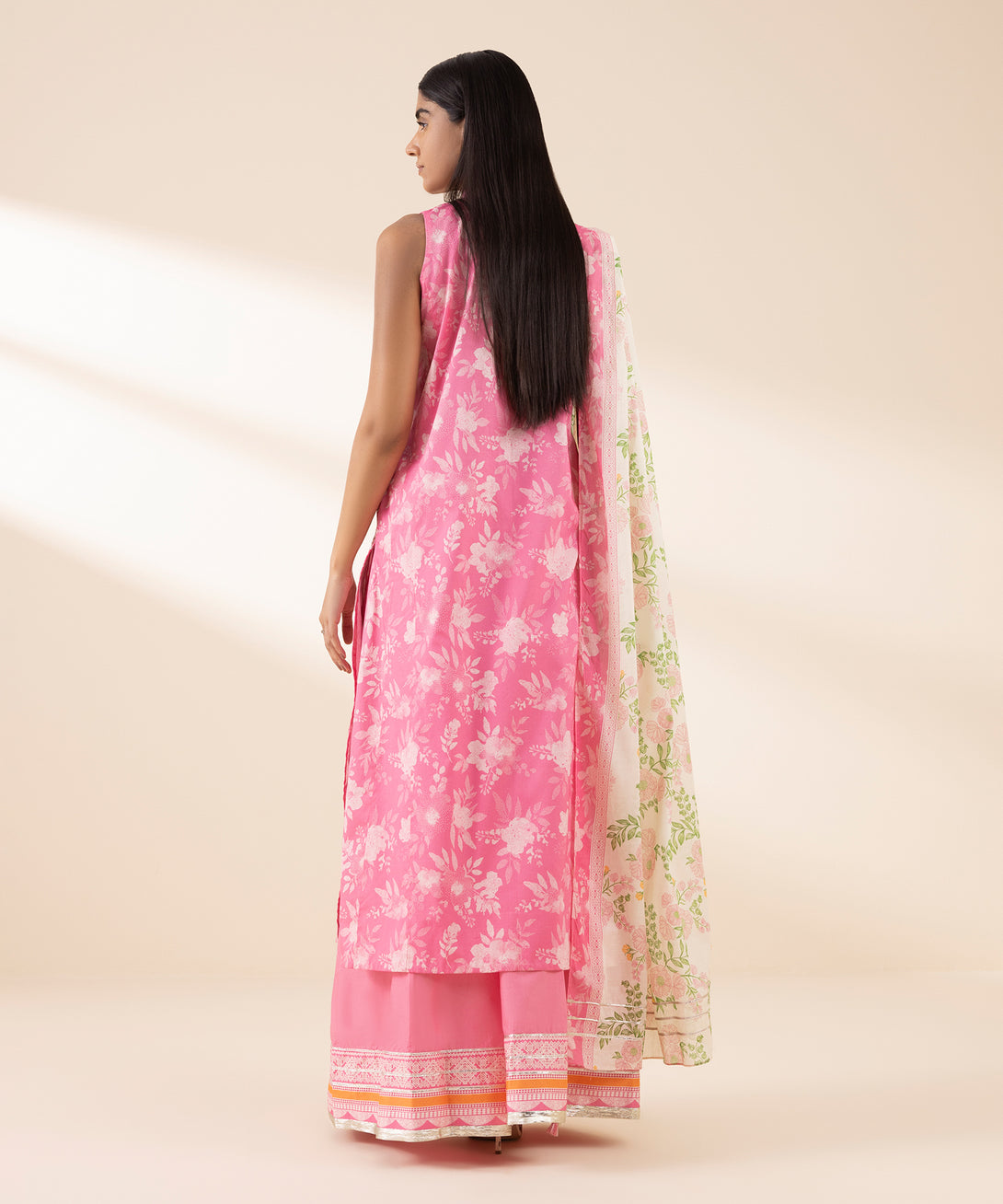 Women's Unstitched Lawn Printed Pink 3 Piece Suit