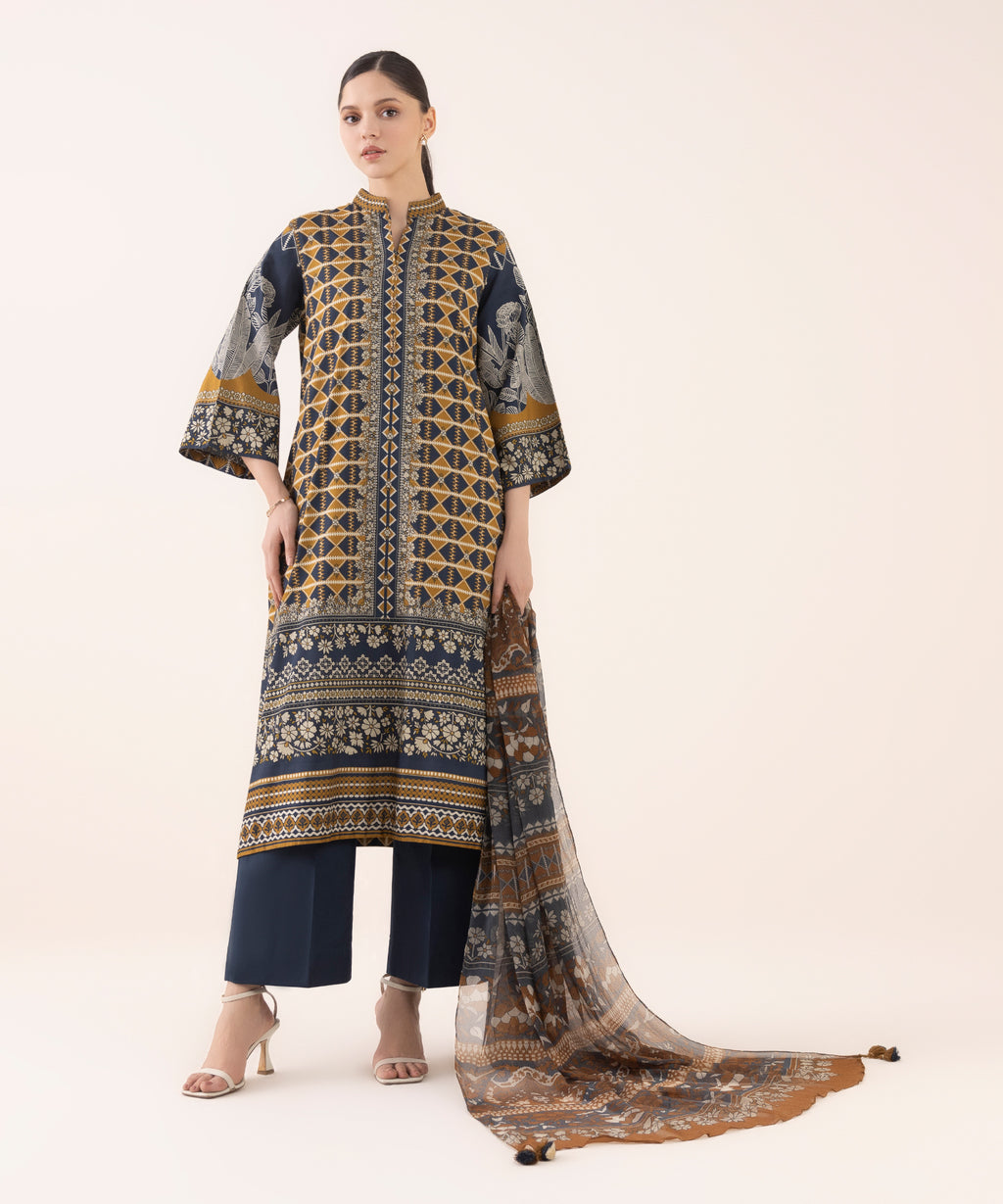 3 Piece - Printed Light Linen Suit
