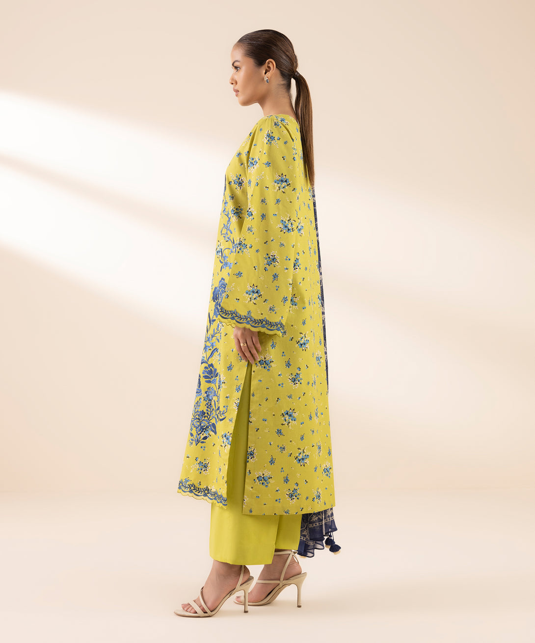 Women's Unstitched Lawn Embroidered Yellow 3 Piece Suit