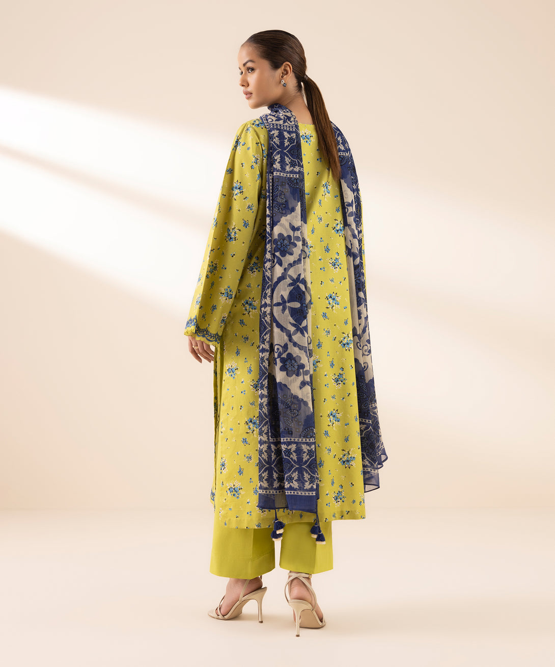 Women's Unstitched Lawn Embroidered Yellow 3 Piece Suit