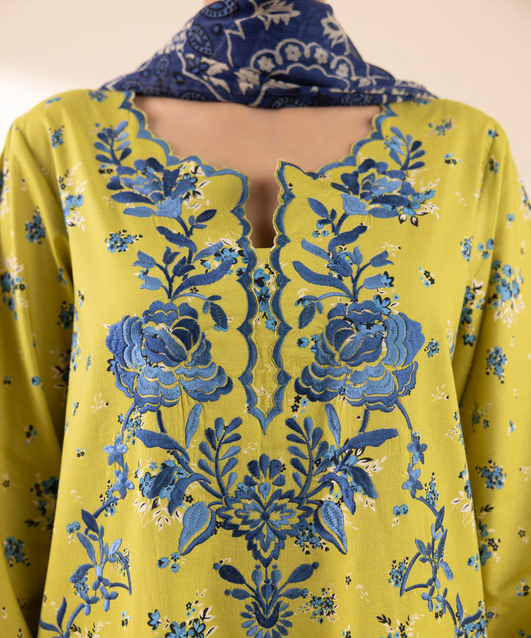 Women's Unstitched Lawn Embroidered Yellow 3 Piece Suit