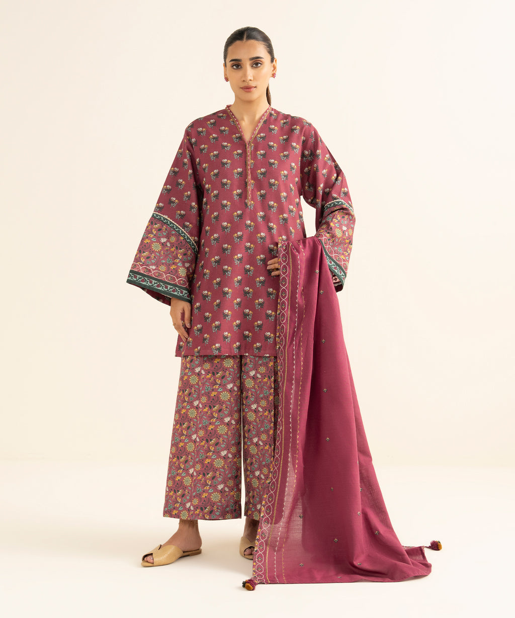 3 Piece - Embroidered Light Khaddar Suit